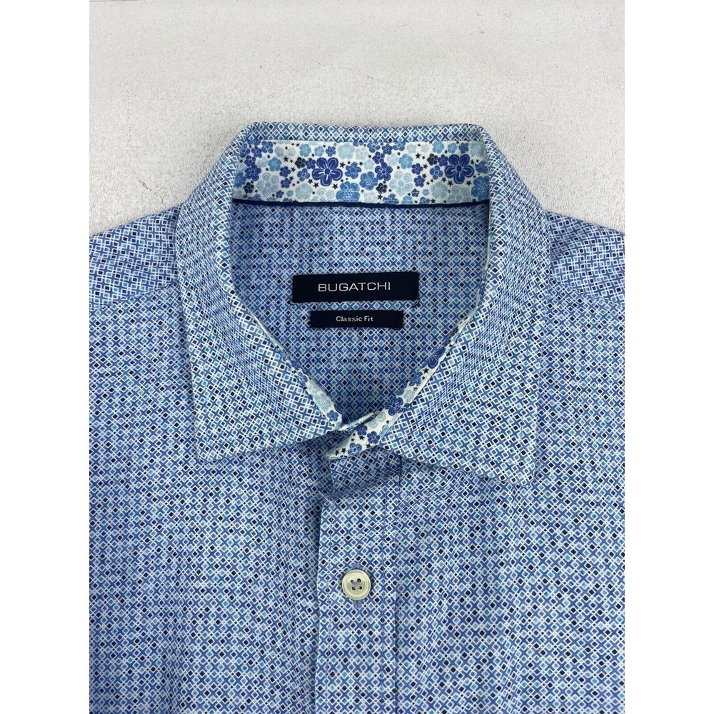 Bugatchi  All Over Print Polka Dot Fit Flip Cuff Men’s Large Blue Classic Fit